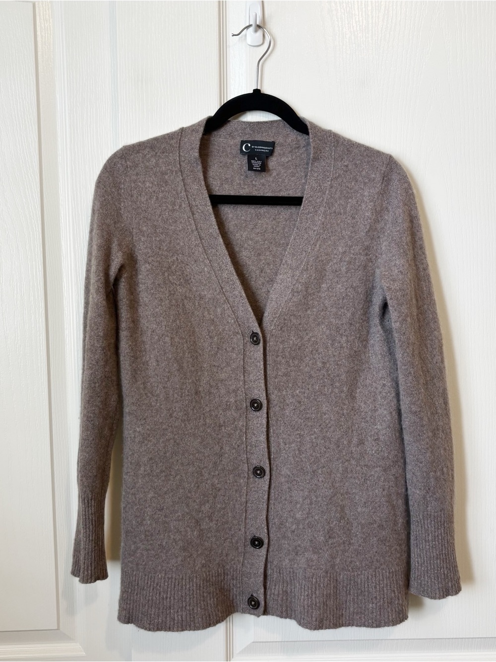 C By Bloomingdale's 100% 2-Ply Cashmere Taupe V-Neck Button Front Cardigan Large
